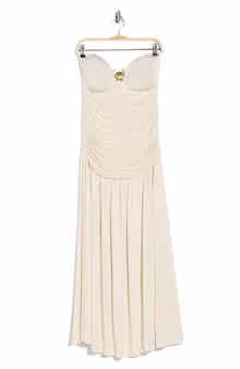 DRESS TO Seashell Buckle Strapless Midi Dress