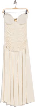 DRESS TO Seashell Buckle Strapless Midi Dress