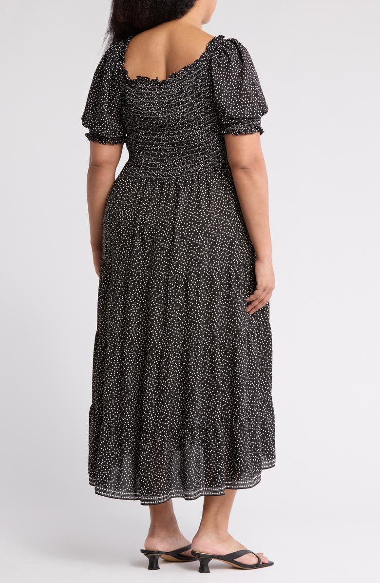 MAX STUDIO Smocked Short Sleeve Tiered Maxi Dress, Alternate, color, Black/ Ivory Random Dot