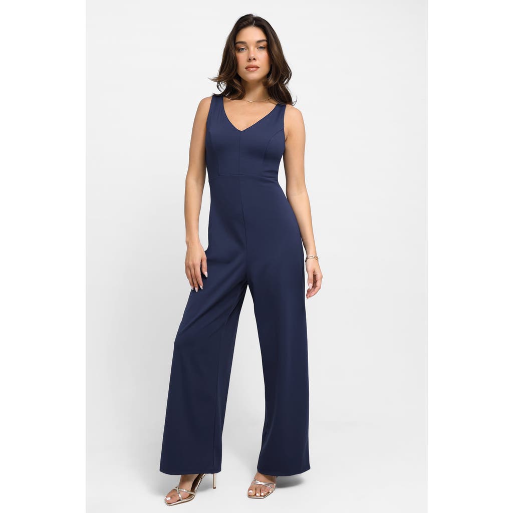Popilush Shapewear Slimming Wide-leg Jumpsuit In Navy Blue