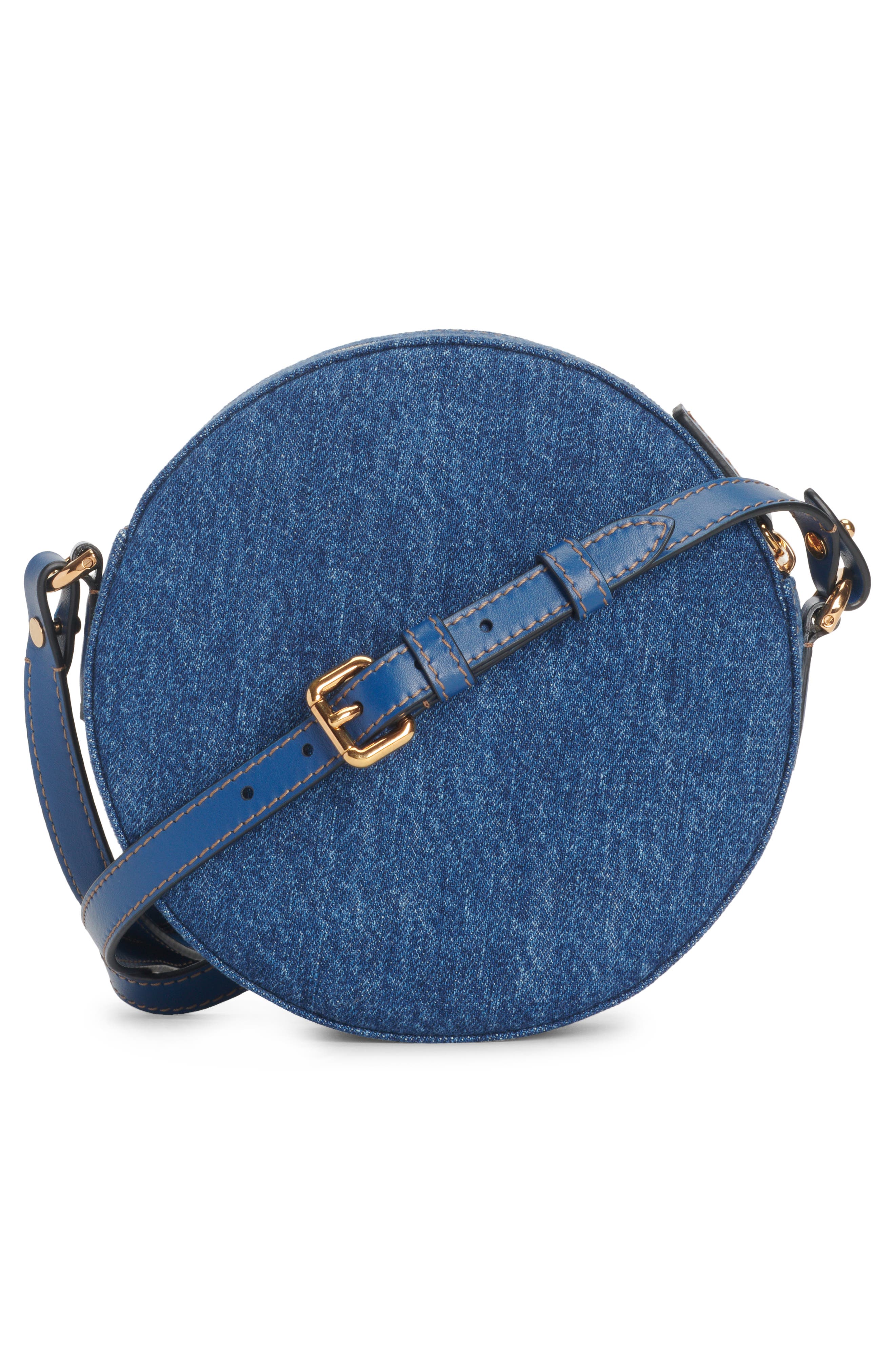 La Medusa Chain Round Denim Crossbody Camera Bag, Alternate, color, NAVY BLUE-VERSACE GOLD