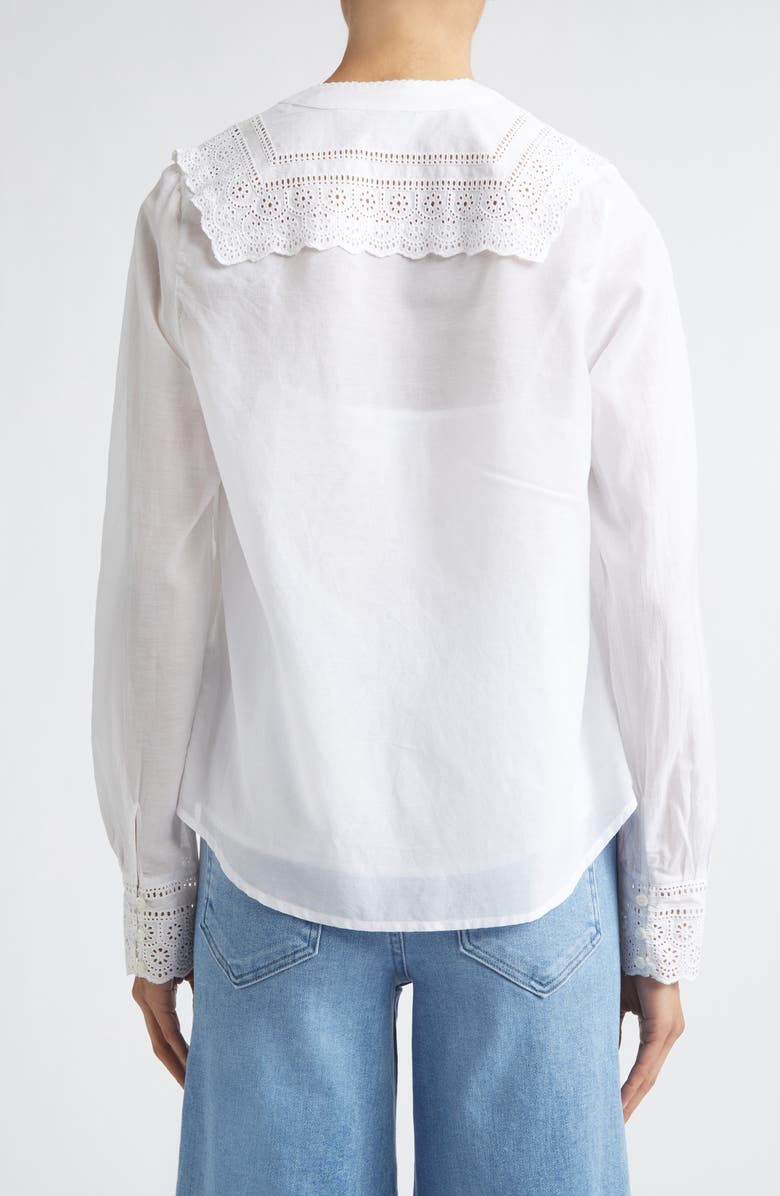Veronica Beard Clermont Eyelet Ruffle Detail Cotton Blend Button-Up Shirt, Alternate, color, White