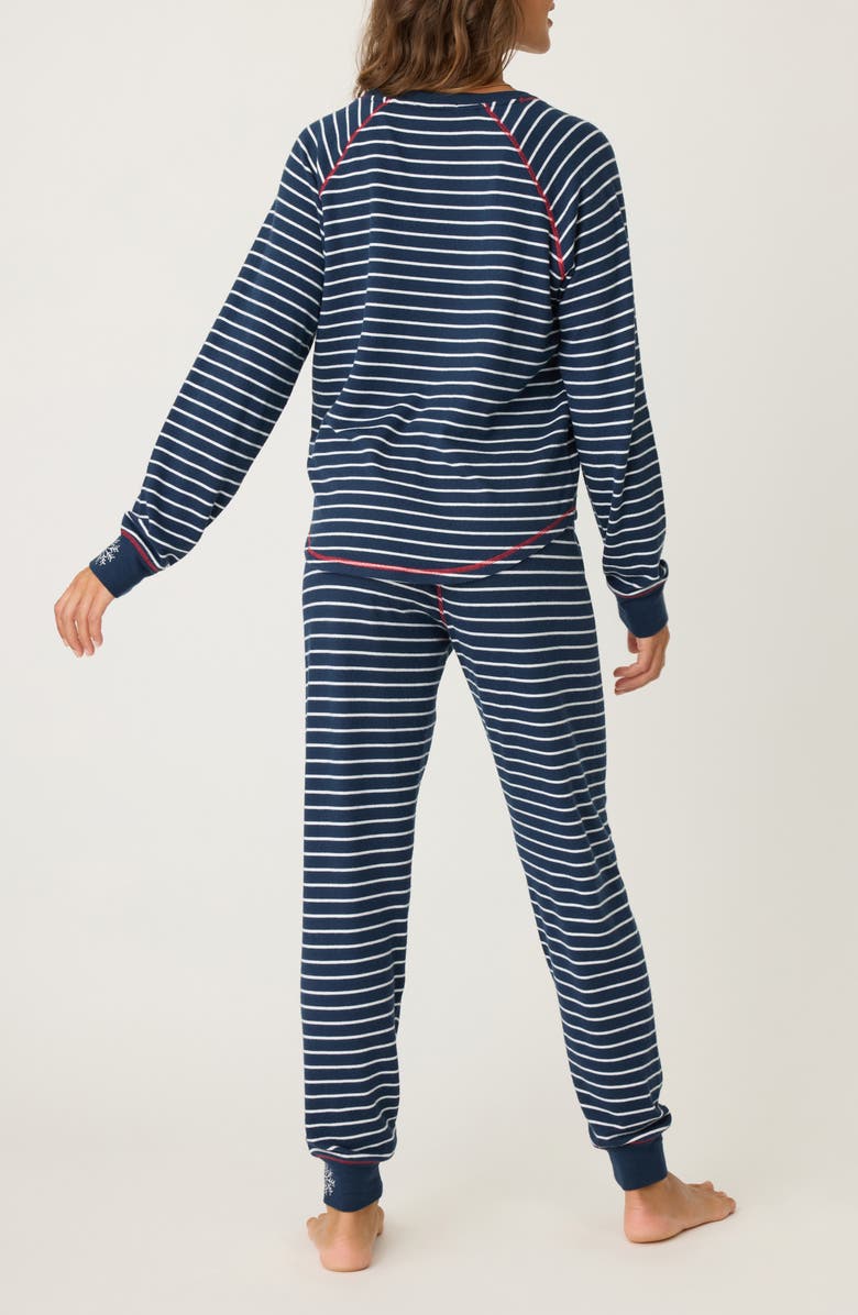 PJ Salvage Snowflake Kiss Stripe Brushed Jersey Pajamas, Alternate, color, 