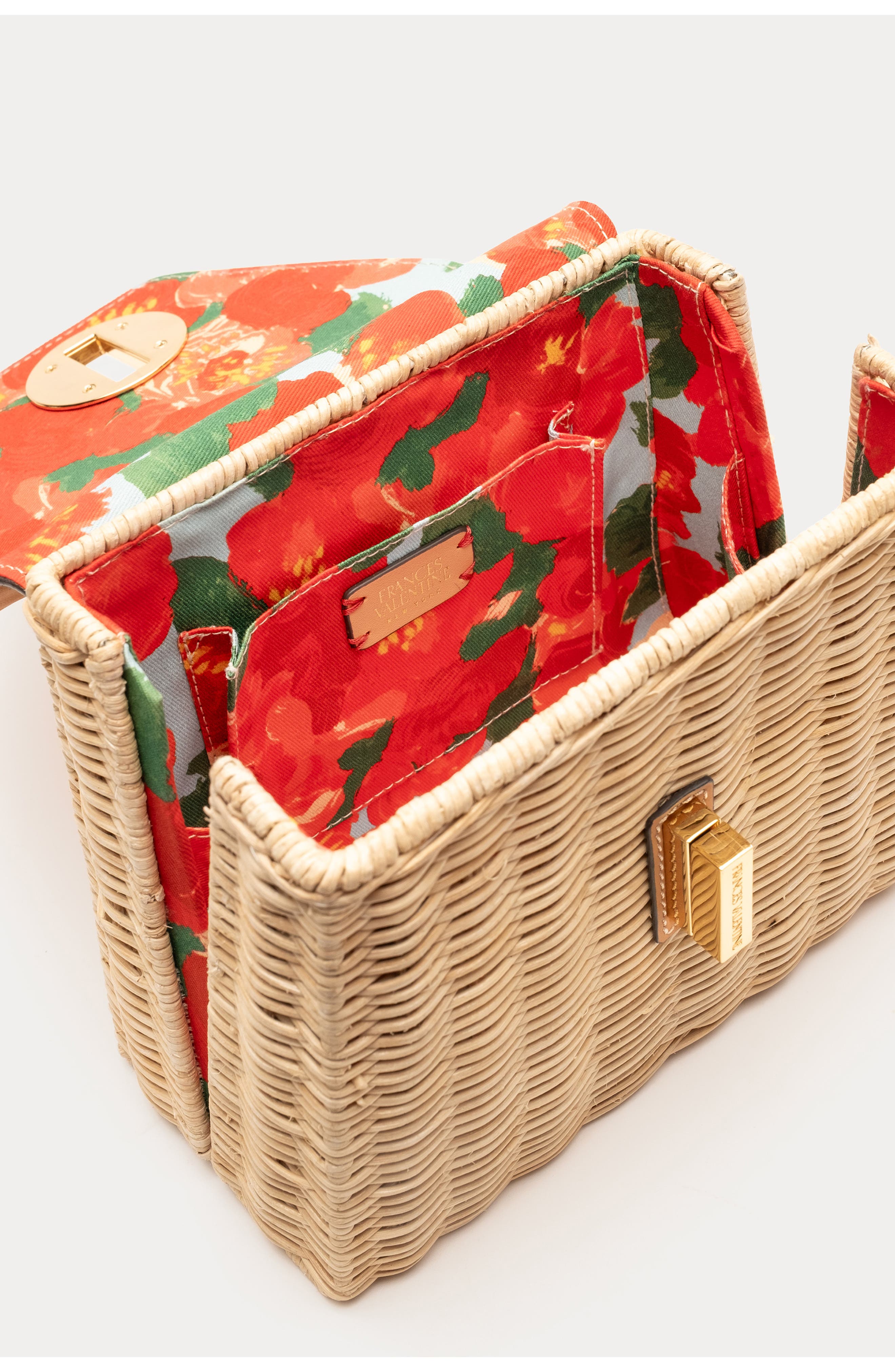 Frances Valentine Mini Midge Woven Wicker & Leather Top Handle Bag, Alternate, color, Toast/ Natural