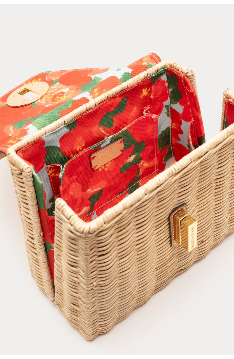 Frances Valentine Mini Midge Woven Wicker & Leather Top Handle Bag, Alternate, color, Toast/ Natural