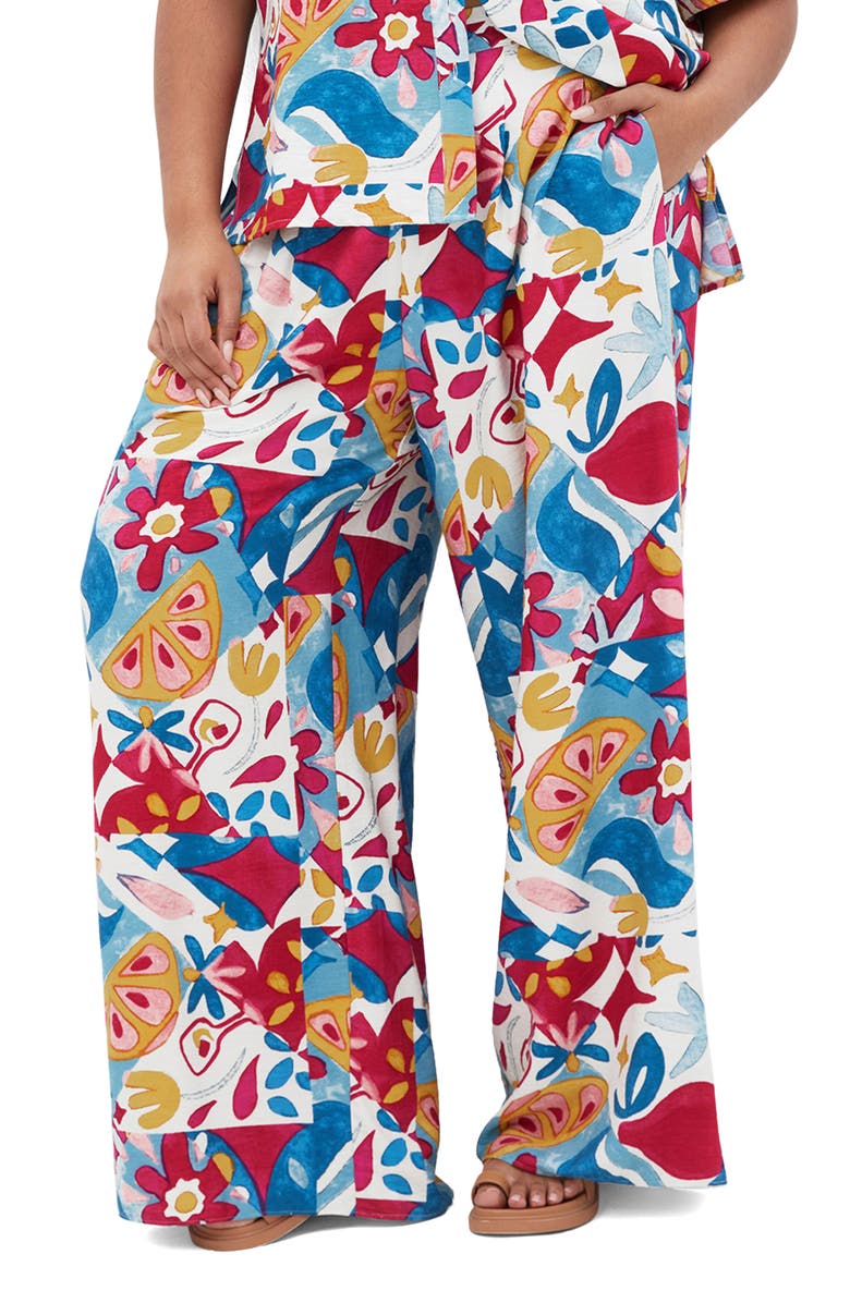 City Chic Athena Printed Wide Leg Pants, Main, color, Mosaic