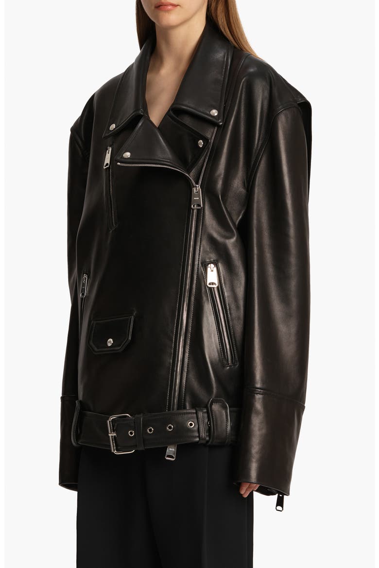 Hansel Oversize Lambskin Leather Biker Jacket, Alternate, color, BLACK