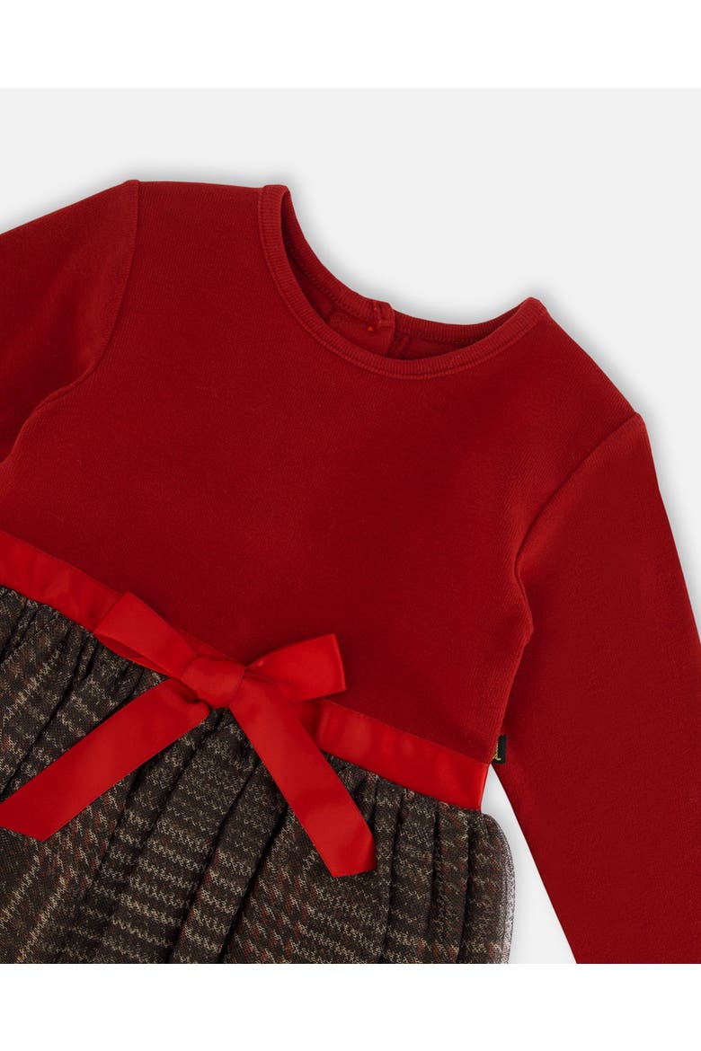 Baby Girl's Bi-Material Dress With Glittering Tulle Skirt Red Plaid, Alternate, color, Jester Red