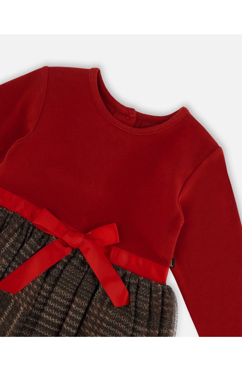 Deux par Deux Baby Girl's Bi-Material Dress With Glittering Tulle Skirt Red Plaid, Alternate, color, 