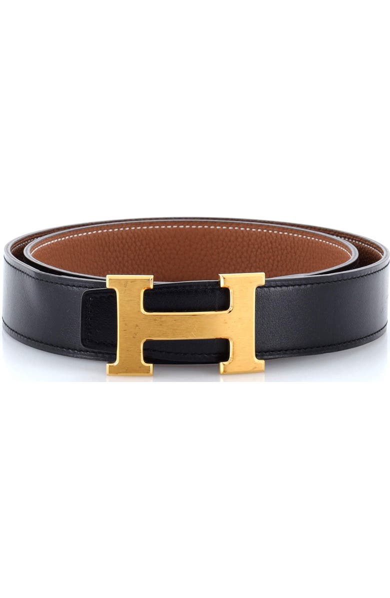 Pre-Owned Hermes Constance Martelee H Reversible Belt Leather with Brushed Hardware Medium, Main, color, Black