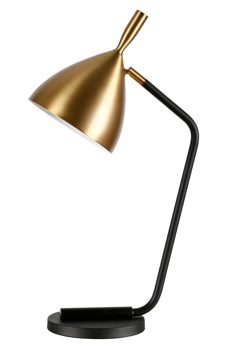 HUDSON AND CANAL Yossi Blackened Bronze Table Lamp with Brass Finish Shade, Main, color,