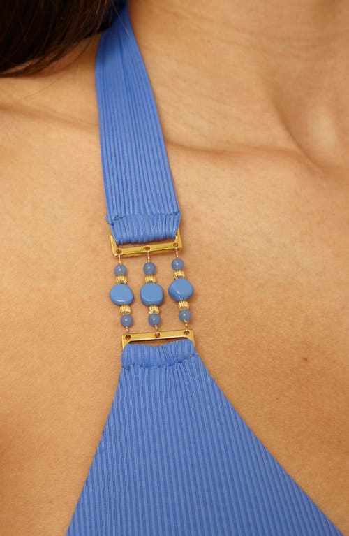Bca By Rebecca Virtue Modern Edge Rib Triangle Bikini Top In Blue