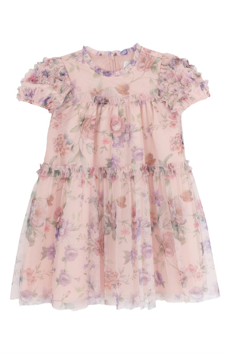 Rare Editions Kids' Floral Mesh Babydoll Dress, Main, color, Blush