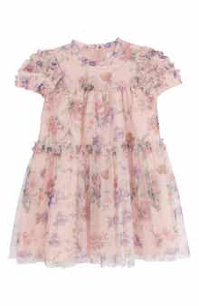 Rare Editions Kids' Floral Mesh Babydoll Dress