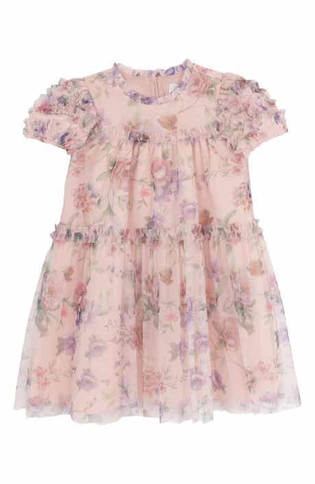 Rare Editions Kids' Floral Mesh Babydoll Dress