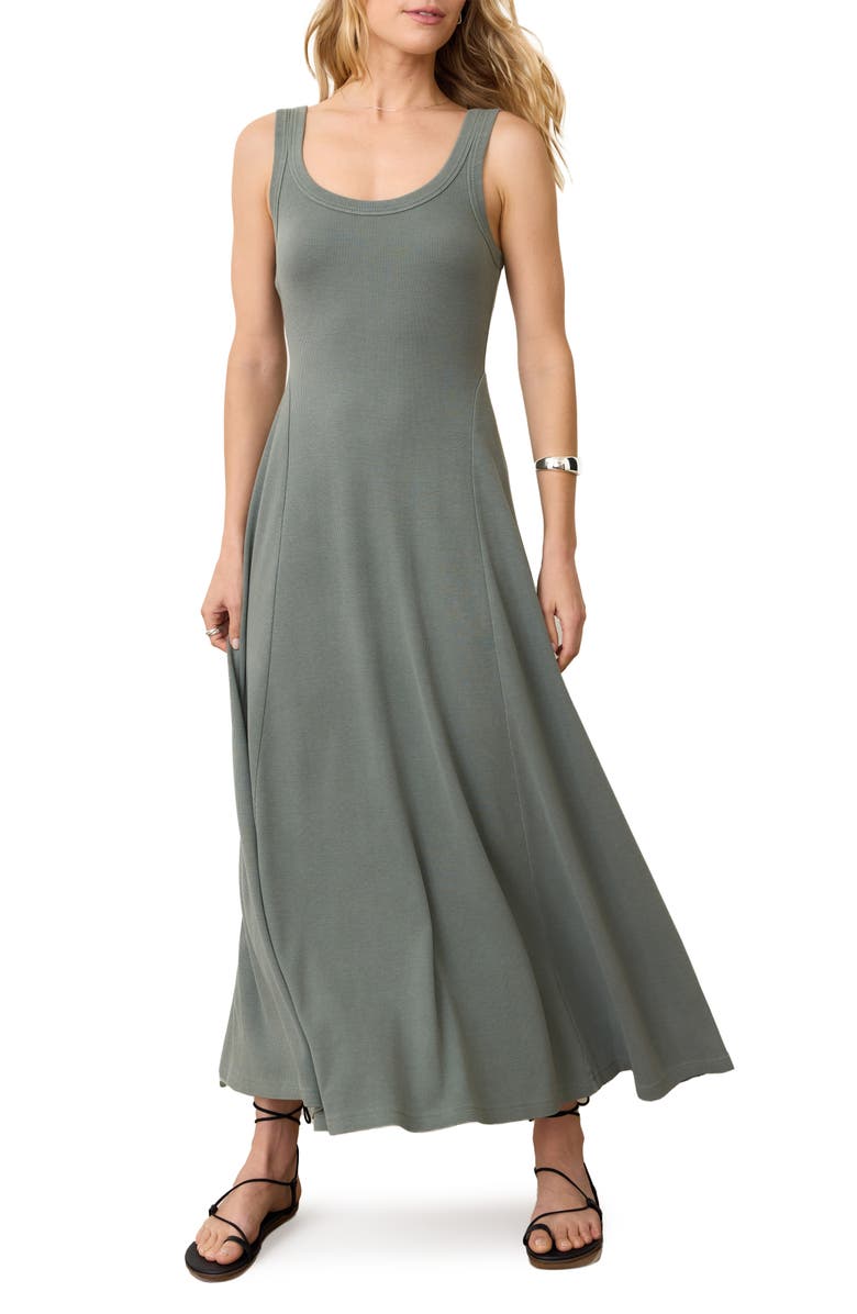 Marine Layer Lexi Sun-In Sleeveless Fit & Flare Rib Maxi Dress, Main, color, Forest