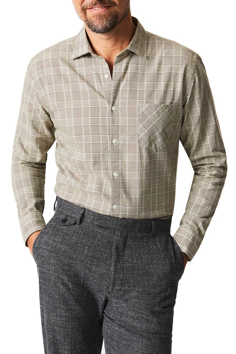 Standard Fit Glen Plaid Cotton Button-Up Shirt, Main, color, OLIVE
