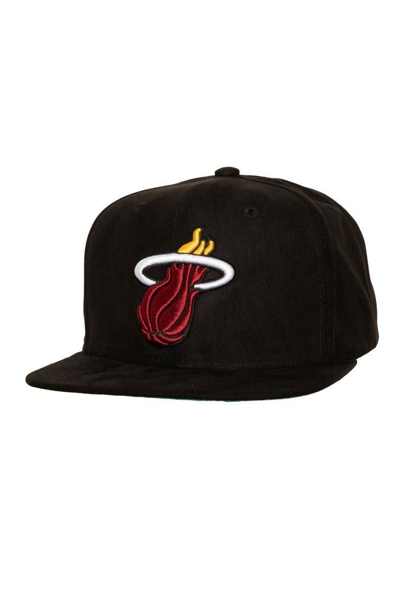 Men's Mitchell & Ness Black Miami Heat Sweet Suede Snapback Hat, Main, color, Black
