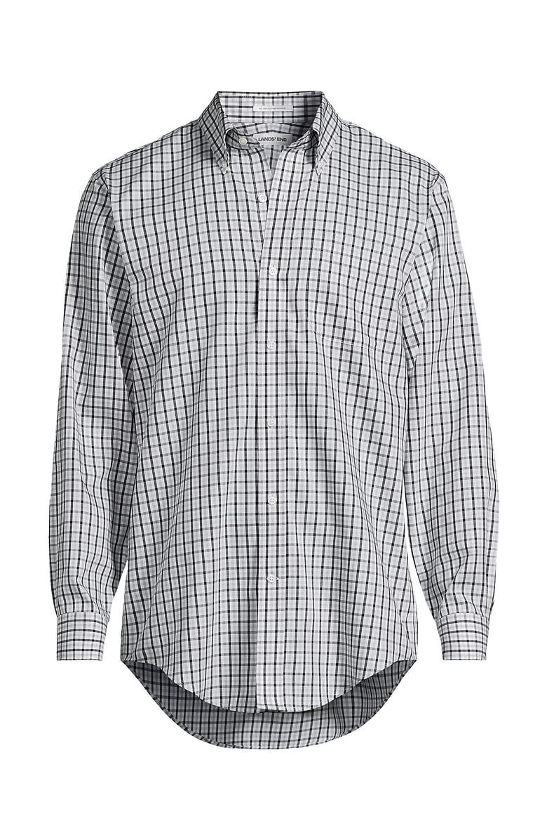 Lands
 End Traditional Fit Solid No Iron Supima Pinpoint Buttondown Collar Dress Shirt, Alternate, color, Mineral Ash Multi Check