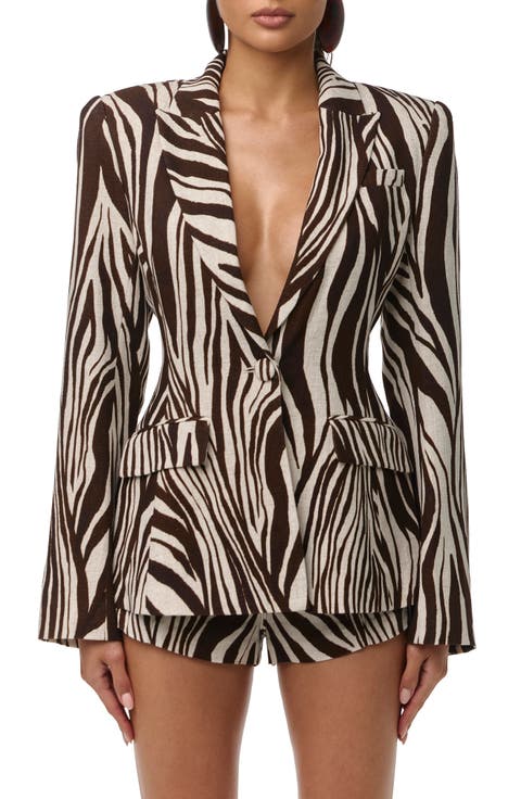 Abstract Animal Print Power Shoulder Blazer
