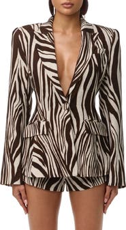 Naked Wardrobe Abstract Animal Print Power Shoulder Blazer