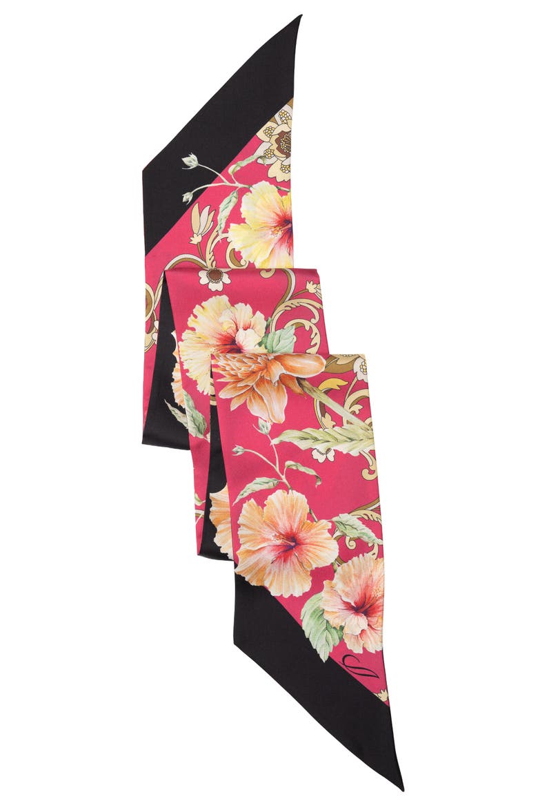 Hawaii Bloom - Skinny Silk Scarf for Women, Alternate, color, Pink