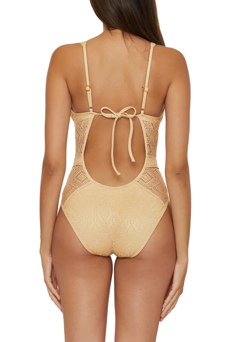 Polished Foil Mesh One-Piece Swimsuit, Alternate, color, GOLD