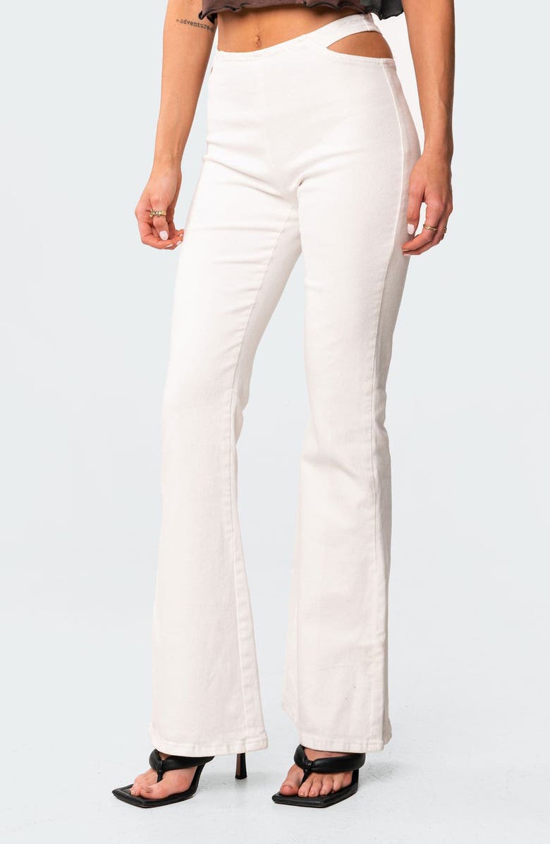 EDIKTED Kira Cutout High Waist Flare Jeans, Alternate, color, 