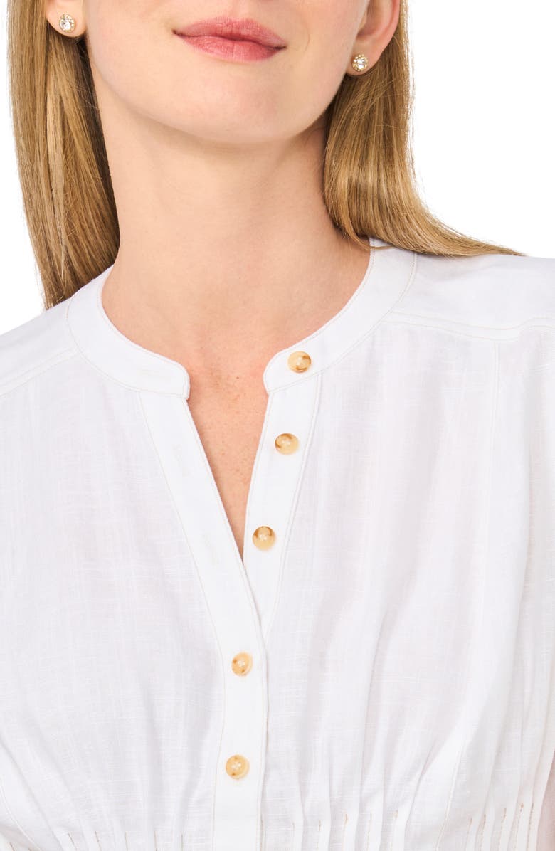 CeCe Pintuck Corset Waist Button-Up Top, Alternate, color, Lucent White