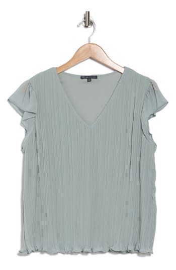 ADRIANNA PAPELL ADRIANNA PAPELL FLUTTER SLEEVE PLEATED TOP 