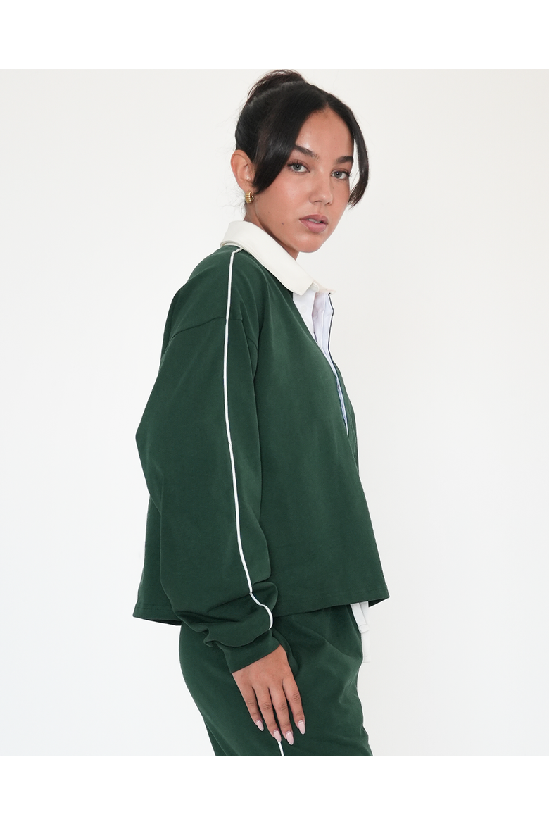 Rugby Piping Relaxed Polo Top, Alternate, color, Green/White