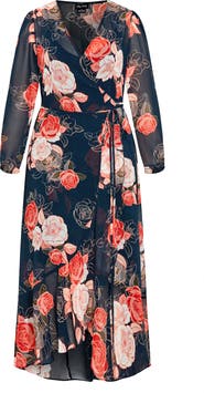 City Chic Kataleya Long Sleeve Chiffon Maxi Wrap Dress