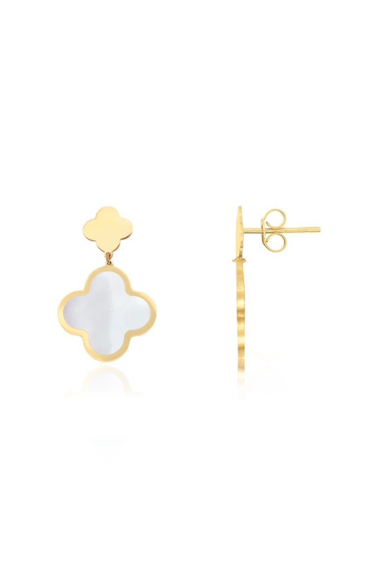 The Lovery Fine Jewelry Mother of Pearl and Gold Clover Drop Earrings, Main, color, Mother Of Pearl