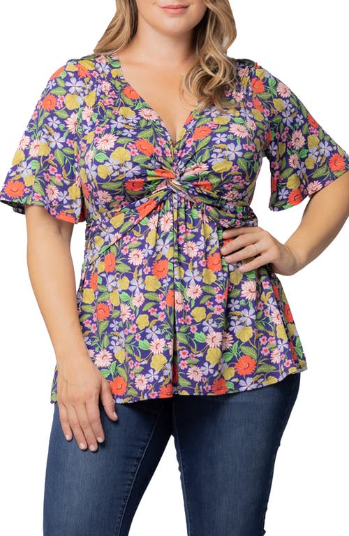 Kiyonna Abby Twist Front Top In Vibrant Garden Print