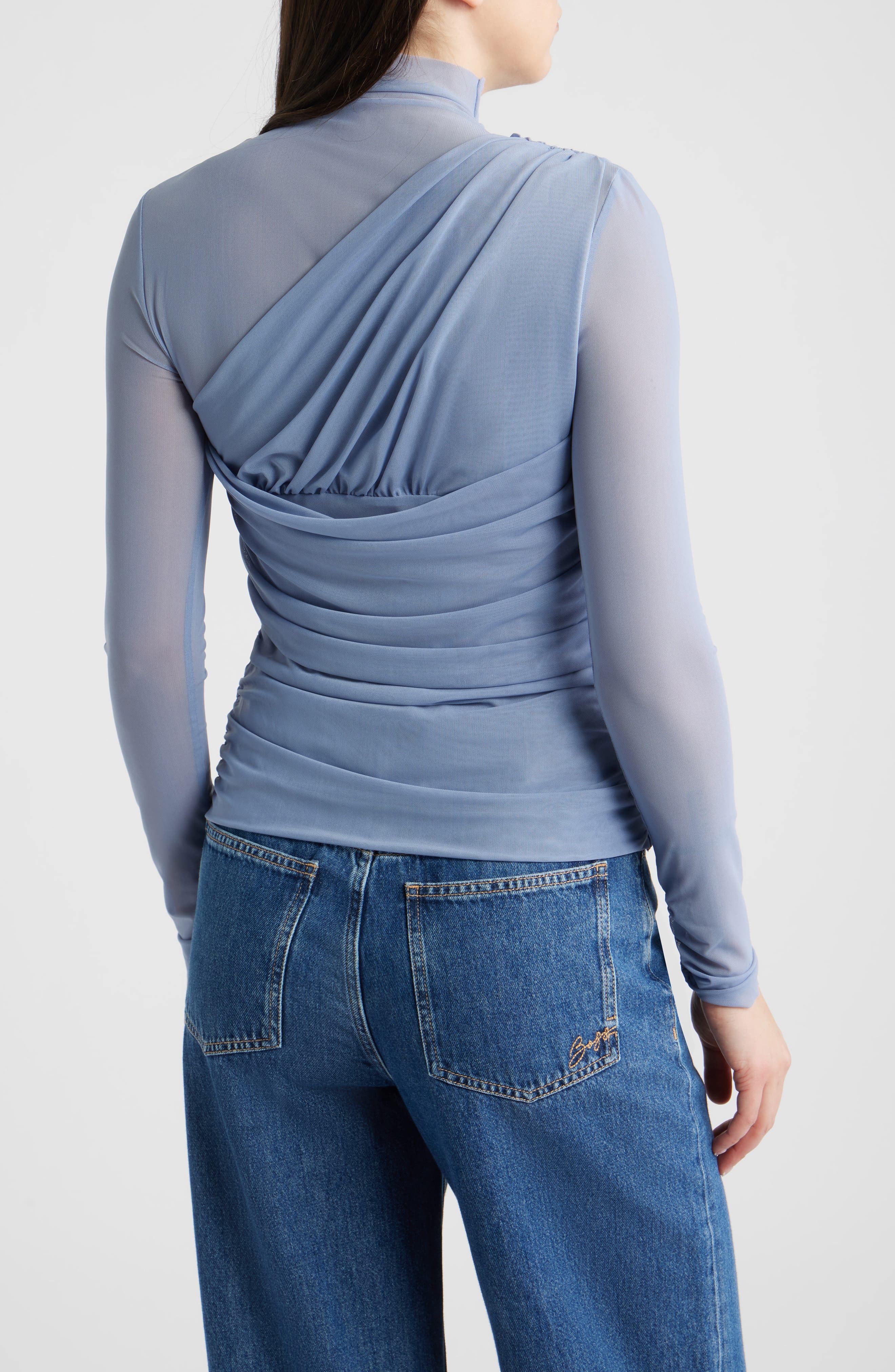 Etualh Ruched Mesh Turtleneck Top - image 2