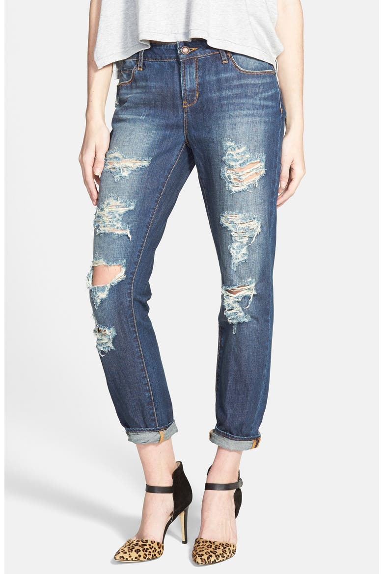 Destroyed Girlfriend Jeans, Main, color, MEDIUM WASH