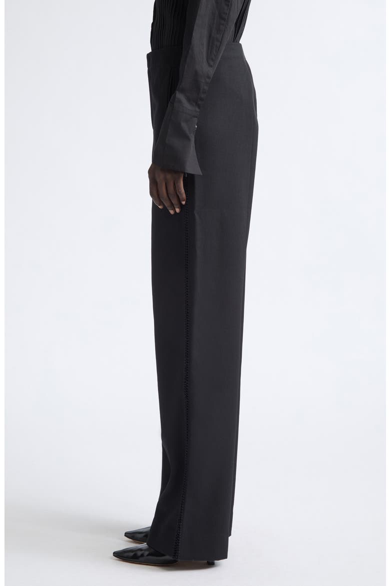 Trine Side Embroidered Wool Wide Leg Pants, Alternate, color, BLACK