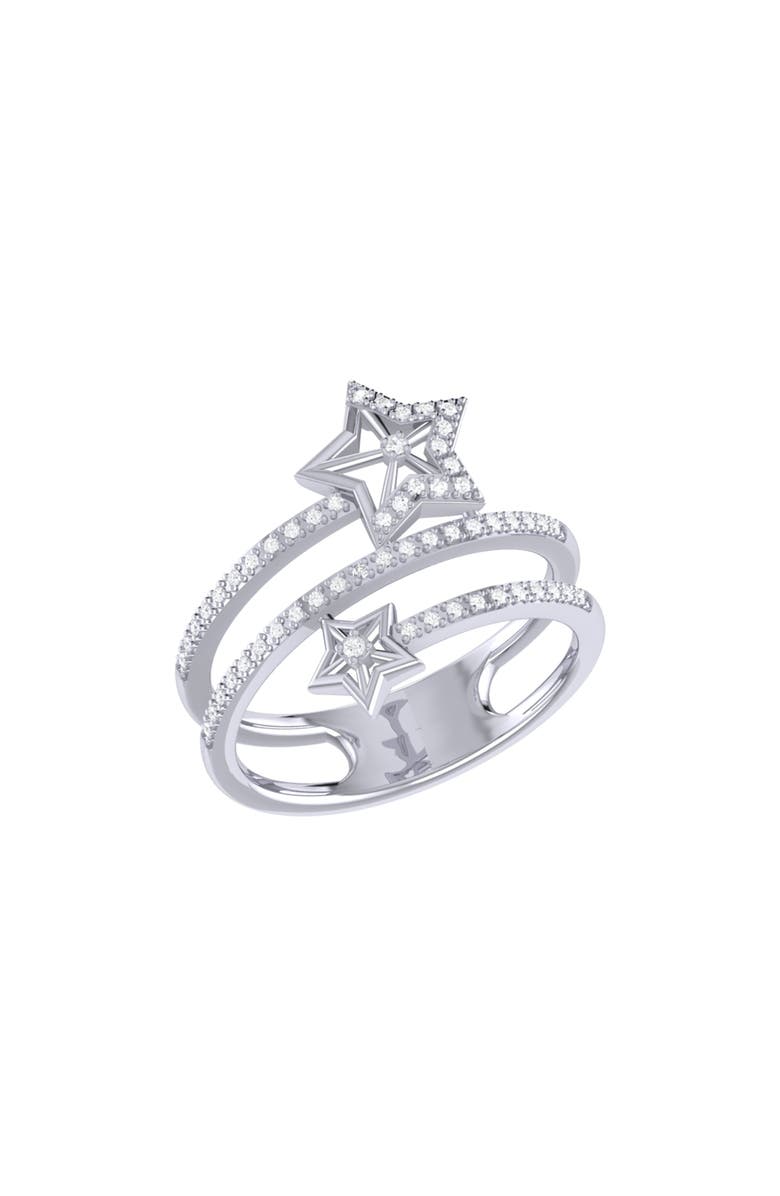 LuvMyJewelry Glowing Stars Spiral Sterling Silver Diamond Ring, Main, color, 