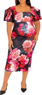 BUXOM COUTURE Floral Scuba Knit Midi Dress