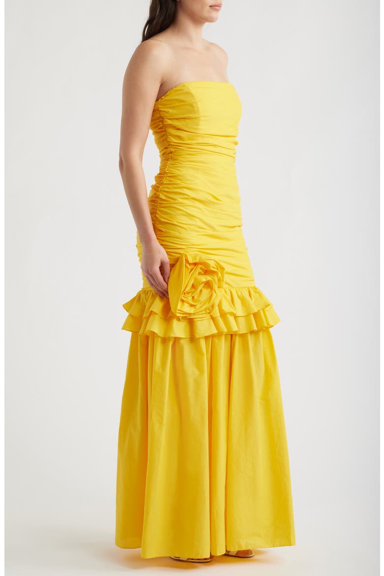 Solea Floral Appliqué Strapless Gown, Alternate, color, LEMON TONIC