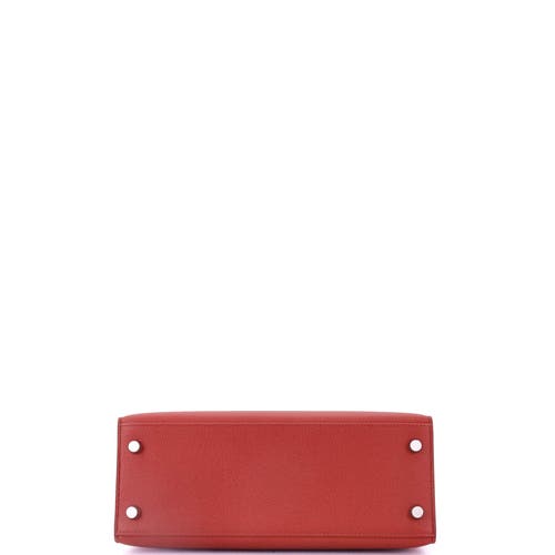 Pre-owned Hermes  Hermes Kelly Handbag Red Epsom With Palladium Hardware 25 In Red