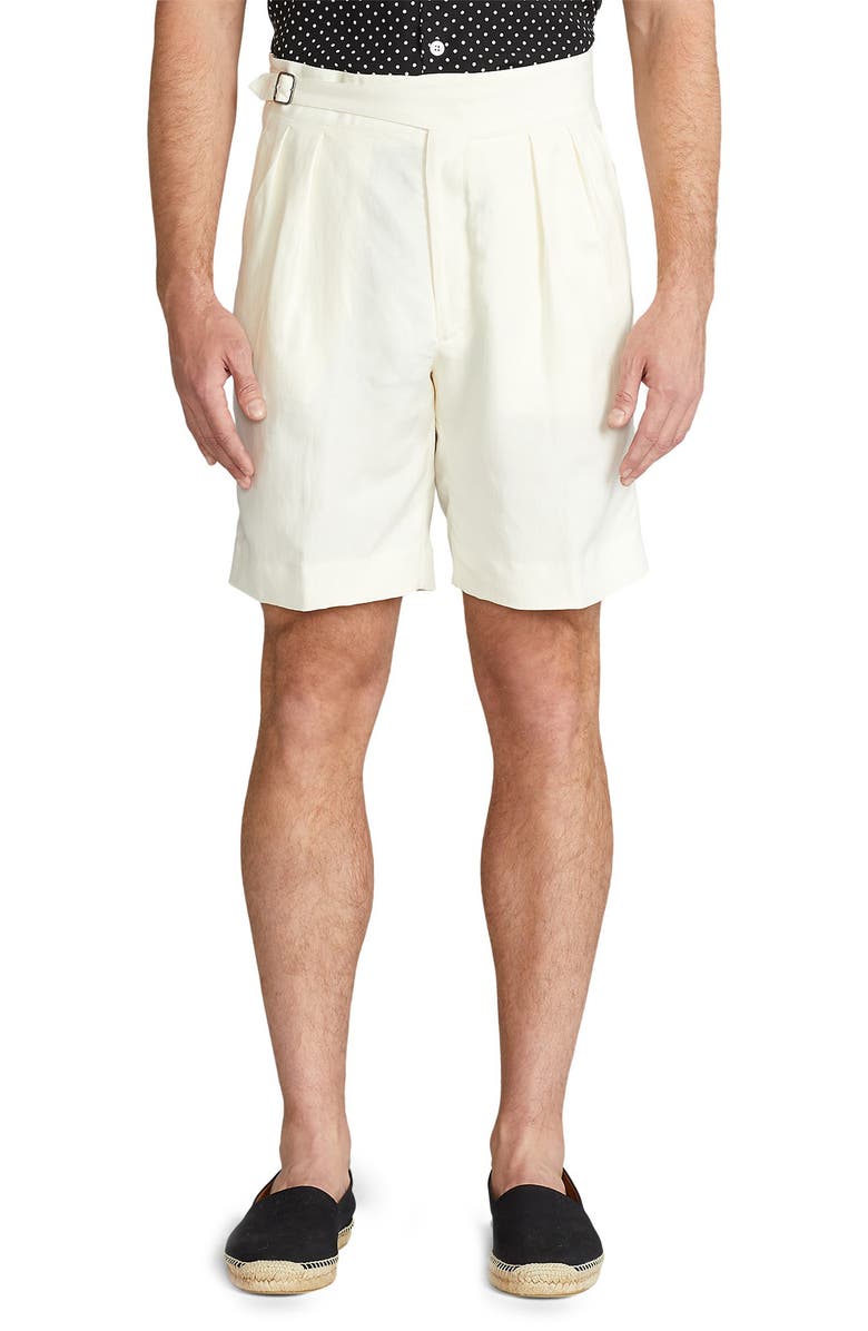 Ralph Lauren Purple Label Byron Pleated Silk & Linen Shorts, Main, color, 