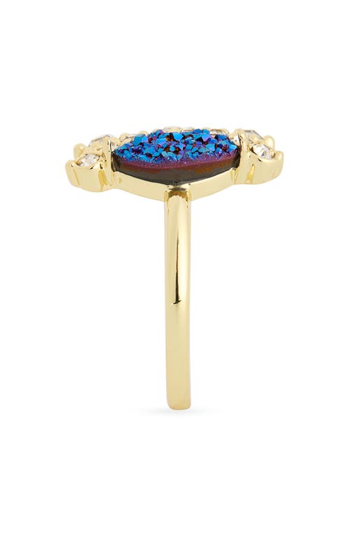 Covet Blue Druzy & Cubic Zirconia Ring In Gold