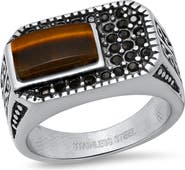 HMY JEWELRY Men's Tiger's Eye & CZ Ring
