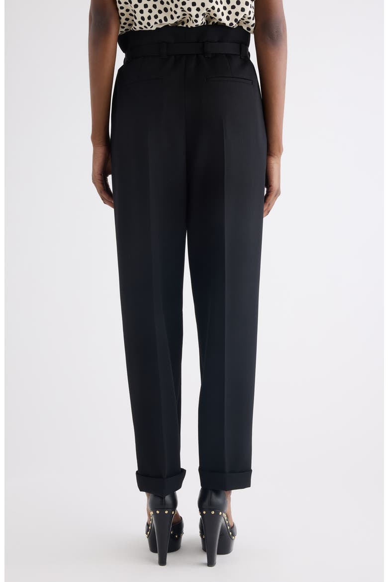 Belted Paperbag Waist Grain de Poudre Wool Pants, Alternate, color, BLACK