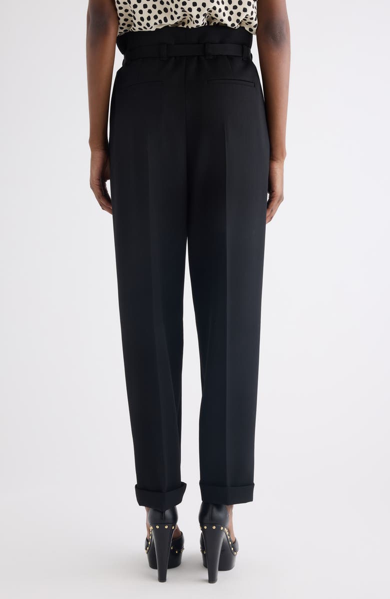 Chloé Belted Paperbag Waist Grain de Poudre Wool Pants, Alternate, color, Black