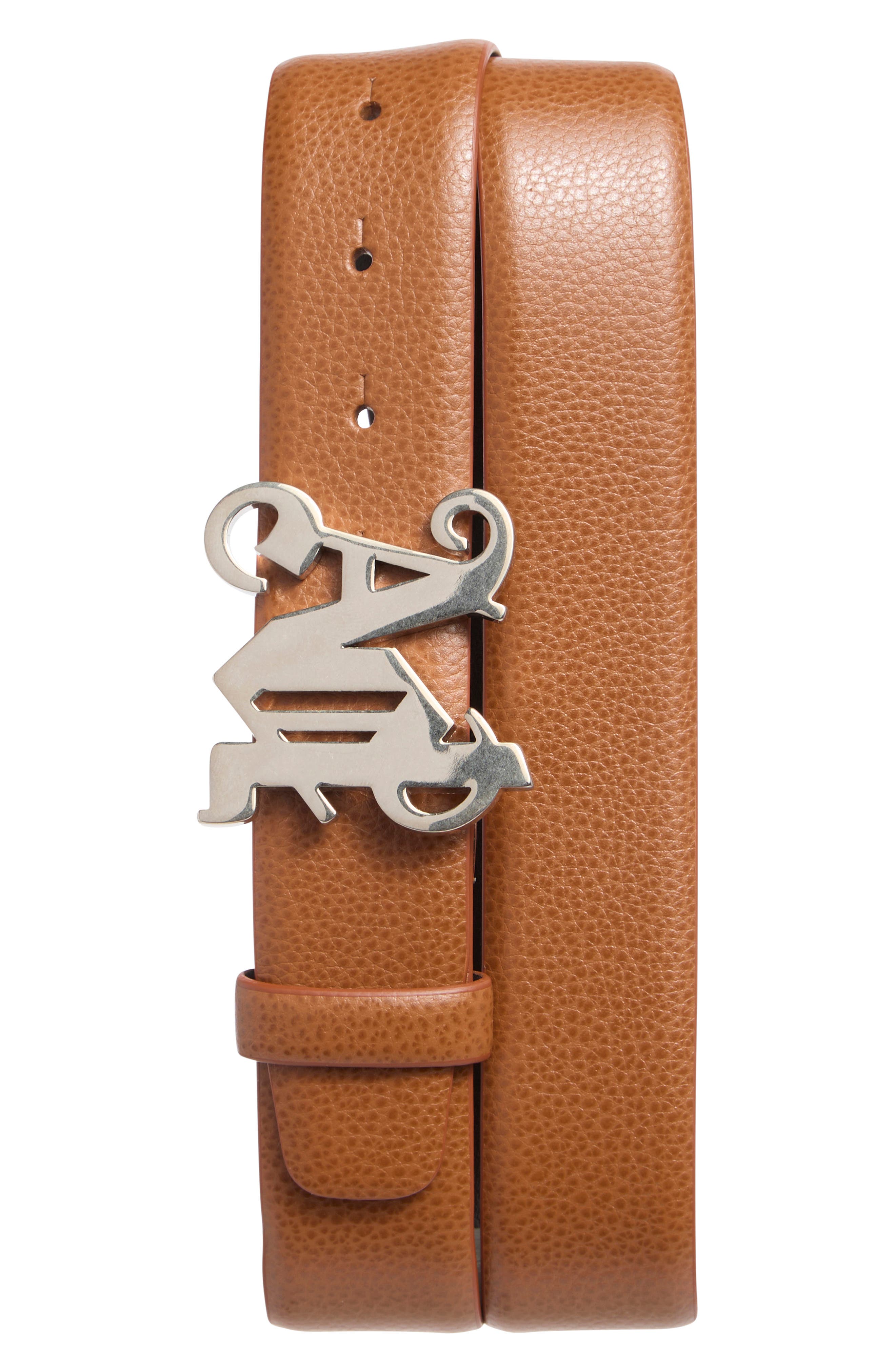 Palm Angels Monogram Buckle Leather Belt