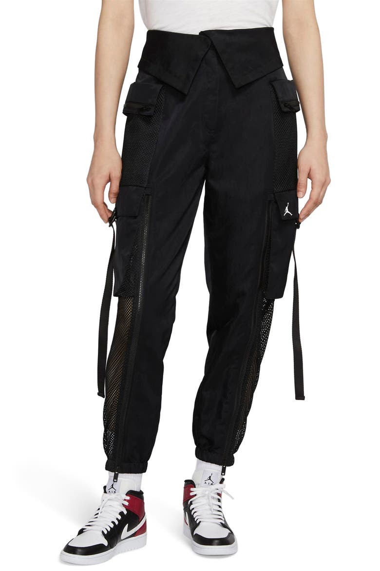 Utility Mesh Trim Nylon Foldover Pants, Main, color, BLACK