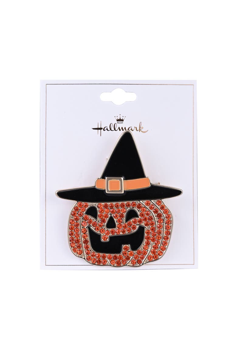 Halloween Stone Jack-O-Lantern Pin, Alternate, color, Orange