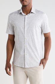 Bugatchi Stretch Cotton Short Sleeve Button-Up Shirt